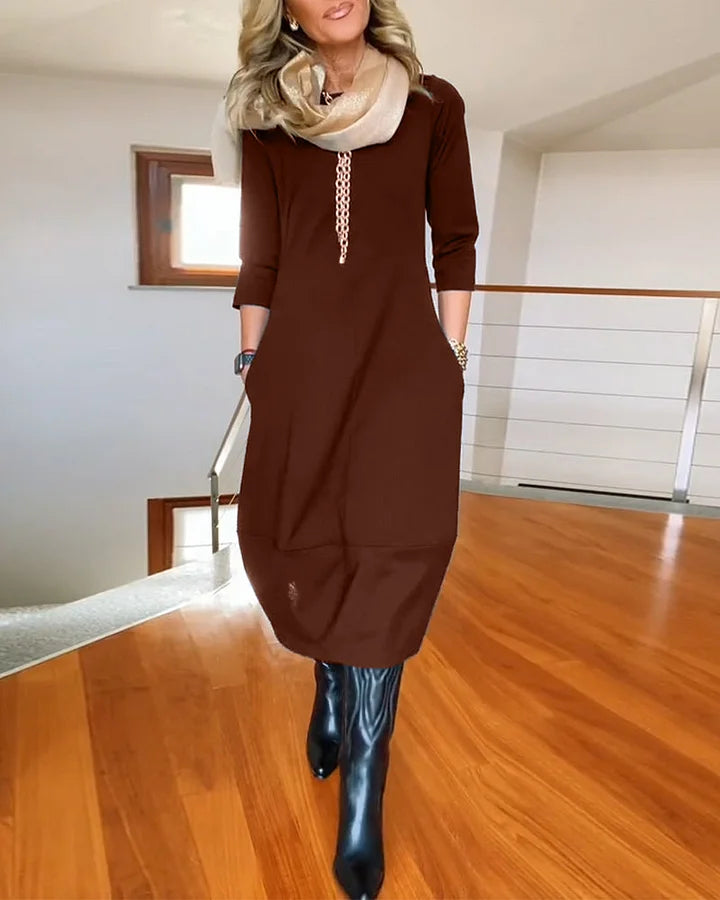 ✨Vestido de manga larga con escote redondo-ES