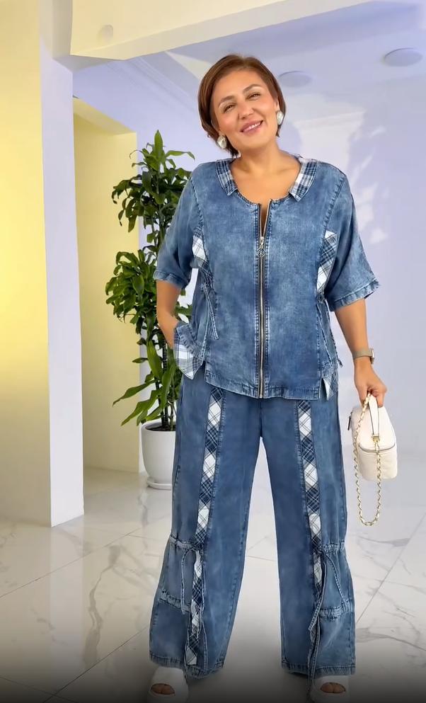 Γυναικείο καλοκαιρινό, μοντέρνο παντελόνι με στρογγυλή λαιμόκοψη και φερμουάρ-GR