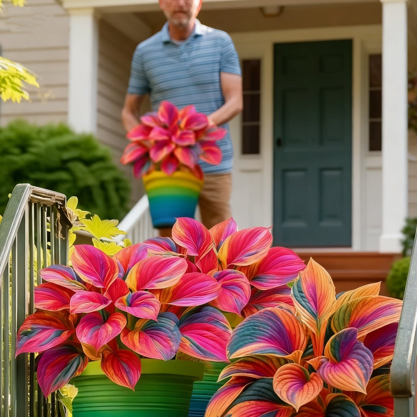 🌈🔥 Χόστα με Φλόγες Ουράνιου Τόξου Περιορισμένης Έκδοσης - Σπάνιο Πολύχρωμο Φύλλωμα, Αποκλειστικά στο Κατάστημά μας 🌸-GR