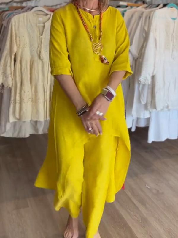 Γυναικείο λινό κοστούμι σε μονόχρωμο-GR