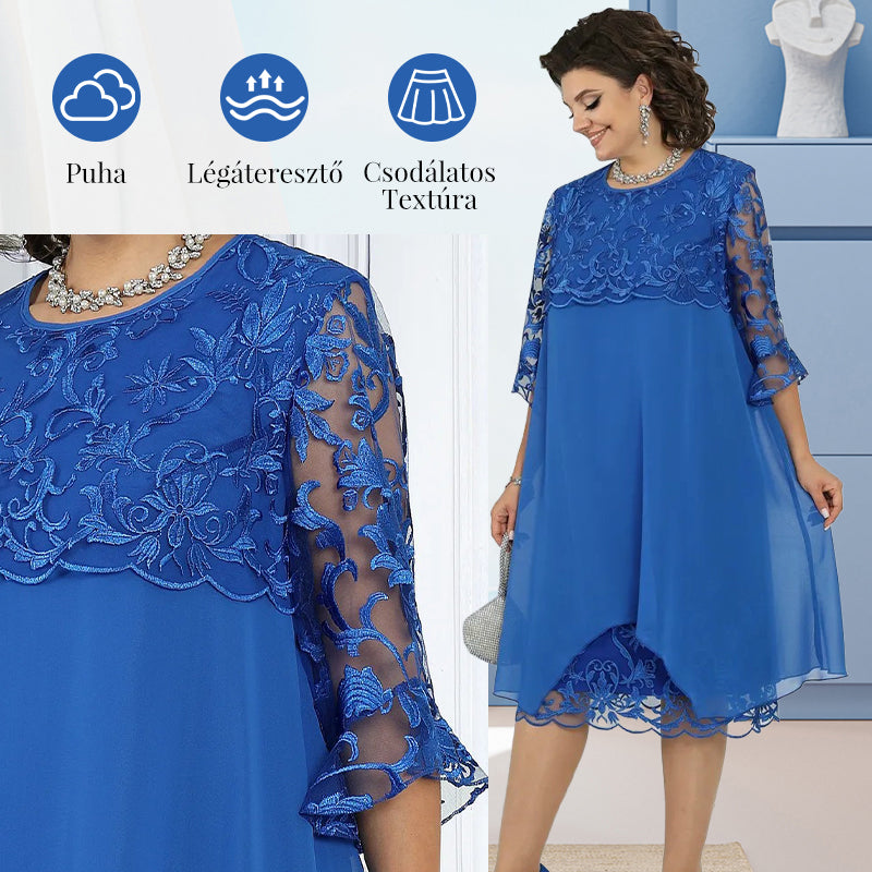 Γυναικείο φαρδύ μίντι φόρεμα με δαντέλα-GR