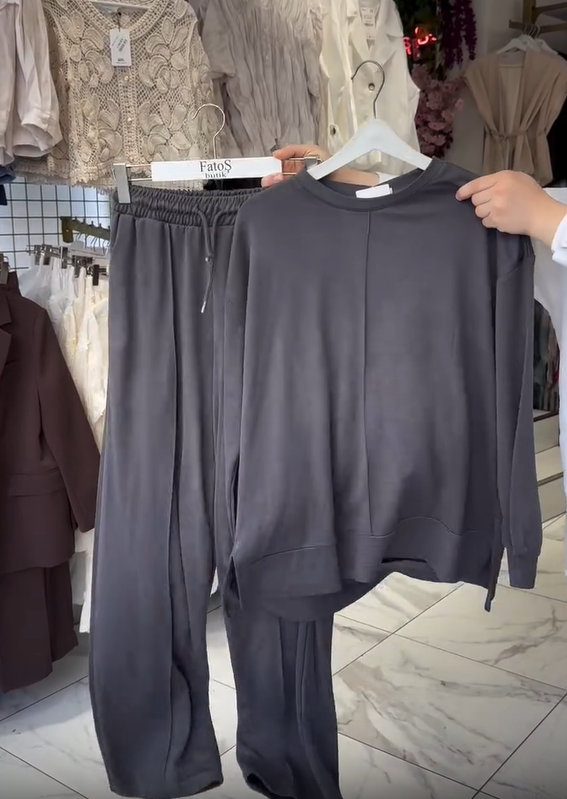Conjunto de pantalon de cotton de pantalon de algodón de larga y cuello roundo para mujer-ES