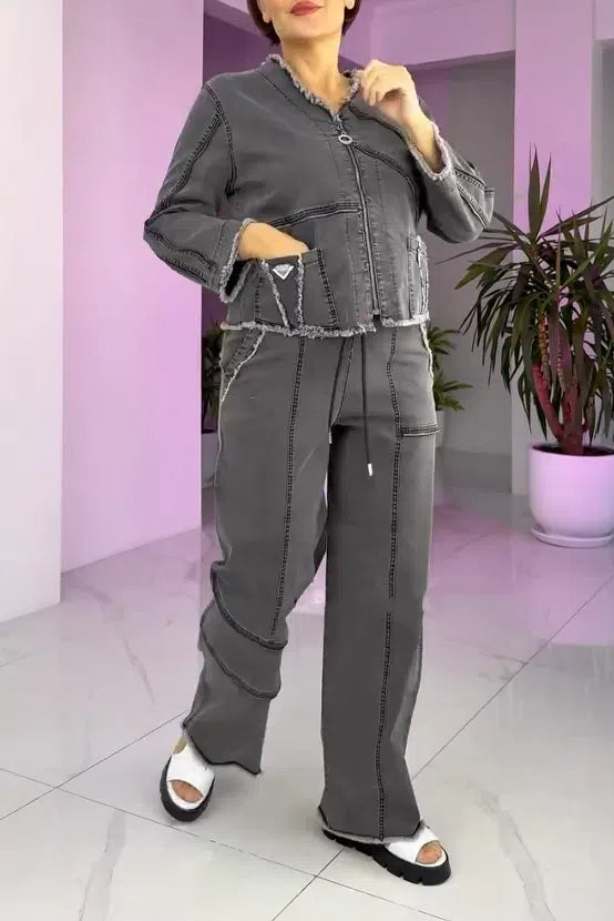 Žensko vintage traper odijelo s patentnim zatvaračem-HR