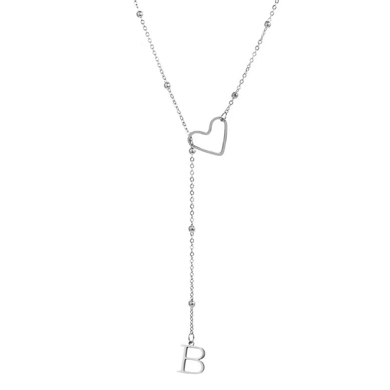 Collar en forma de Y con inicial y corazón-ES