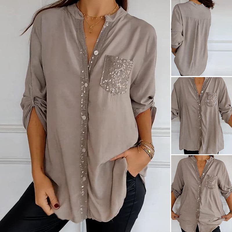 🔥2025 Top casual de patchwork con lentejuelas.-SP