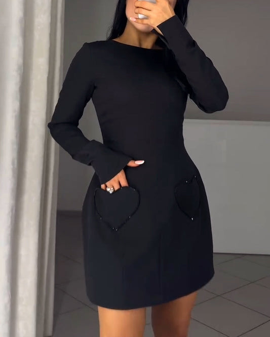 Elegantiška suknelė ilgomis rankovėmis ir raišteliu surišamu juosmeniu-LT