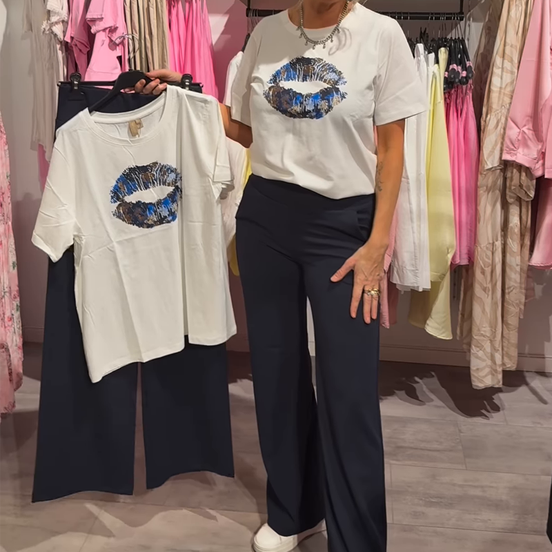 Γυναικείο σετ δύο τεμαχίων με τύπωμα, τοπ και παντελόνι-GR