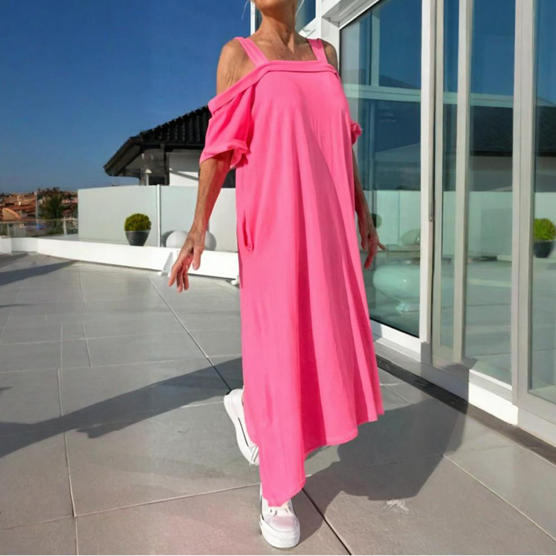 🏖️Posebne poletne ponudbe🌴Ženska ležerna maxi obleka z odprtimi rameni-SI