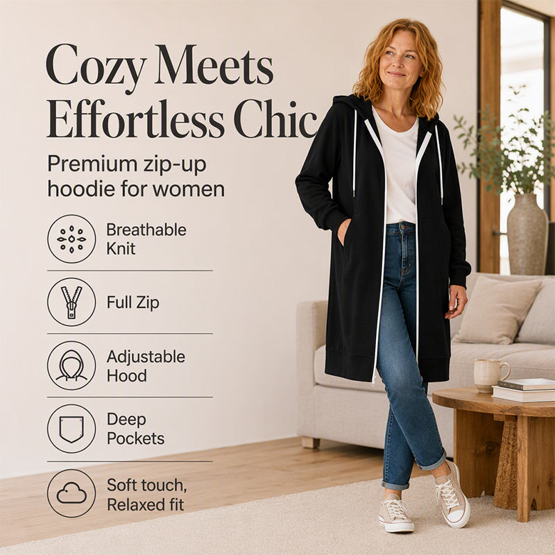 Moteriška ilga striukė su gobtuvu ir užtrauktuku-LT