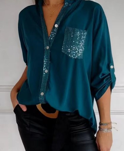 🔥2025 Top casual de patchwork con lentejuelas.-SP
