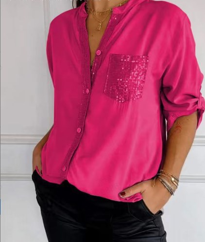 🔥2025 Top casual de patchwork con lentejuelas.-SP