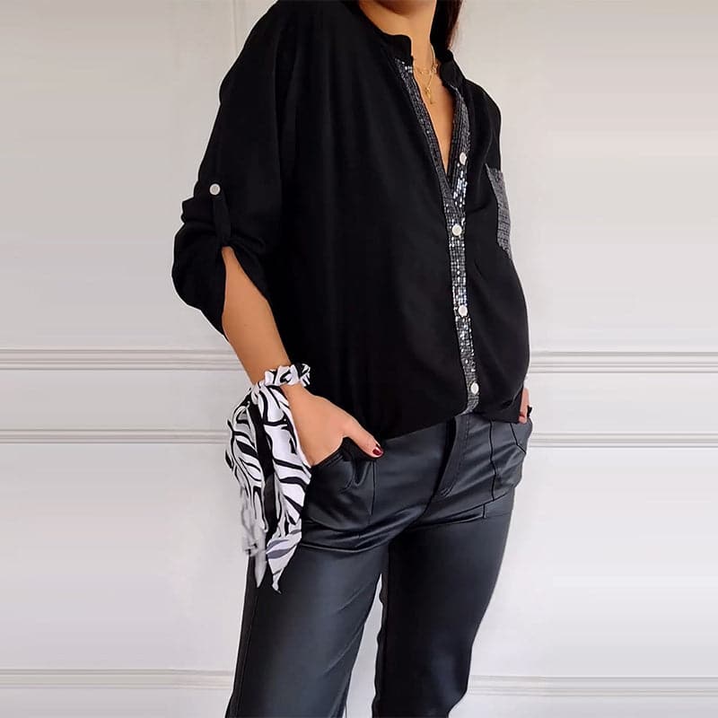 🔥2025 Top casual de patchwork con lentejuelas.-SP