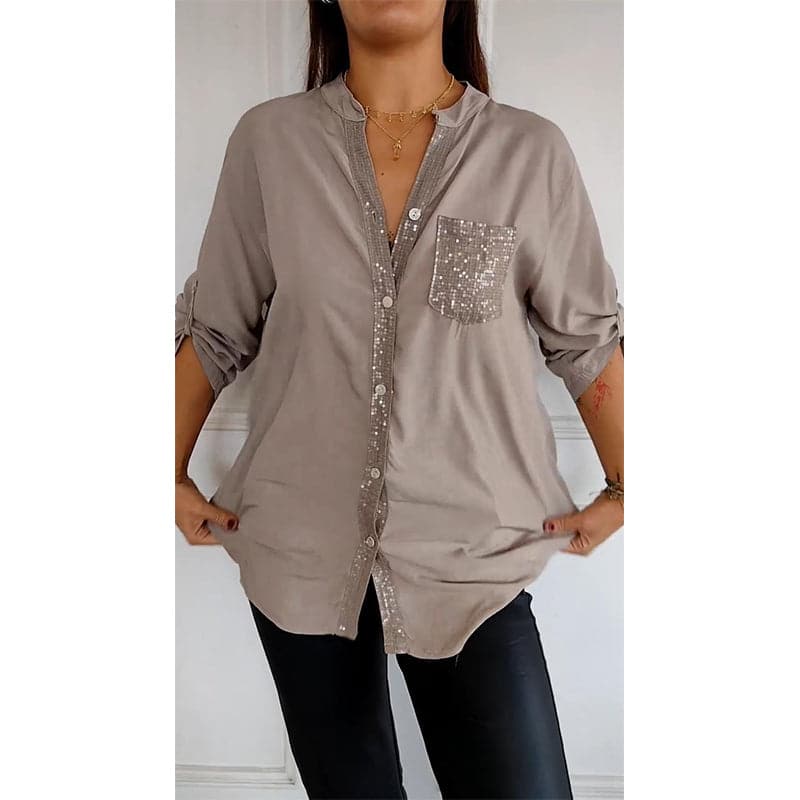 🔥2025 Top casual de patchwork con lentejuelas.-SP