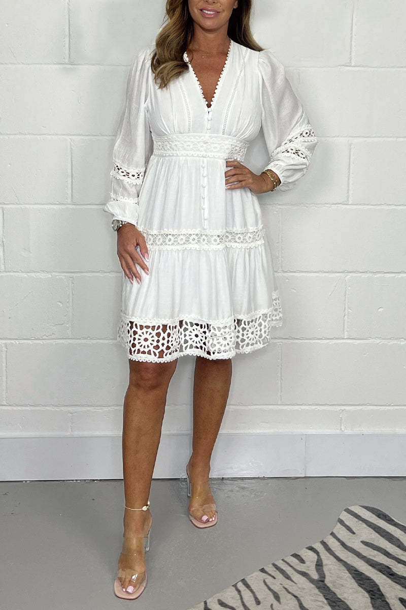🌸Modna in elegantna čipkasta obleka z V-izrezom - GR