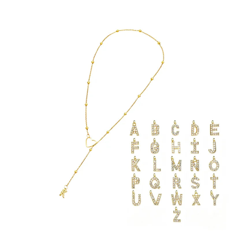 Collar en forma de Y con inicial y corazón-ES