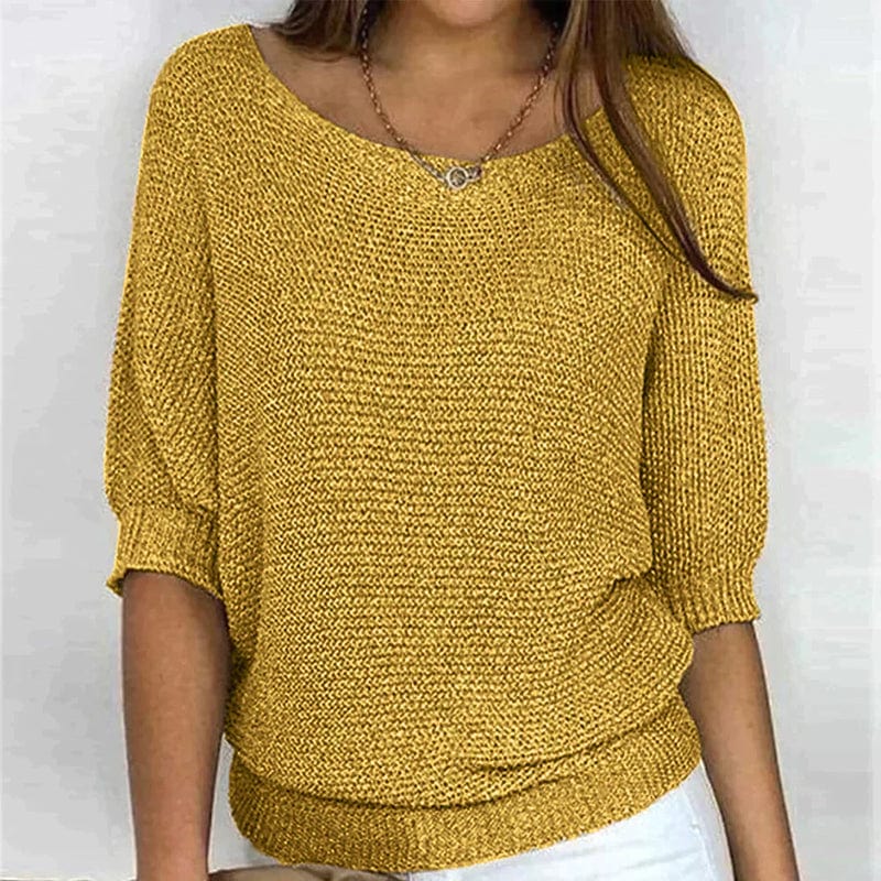 Suéter de color liso con cuello redondo y mangas 3/4.-ES