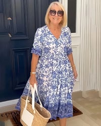 Εμπριμέ φόρεμα με V-λαιμόκοψη, κομψό και στιλάτο-GR