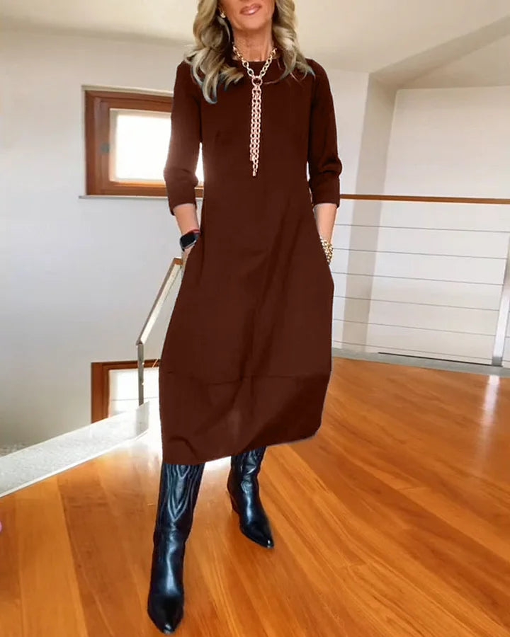 ✨Vestido de manga larga con escote redondo-ES