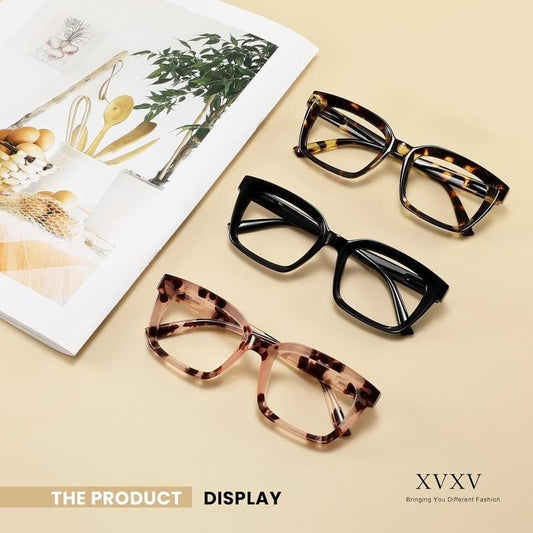 👓3 pares de gafas de lectura de carey – Bloquean la luz azul, gafas de lectura cuadradas grandes-ES