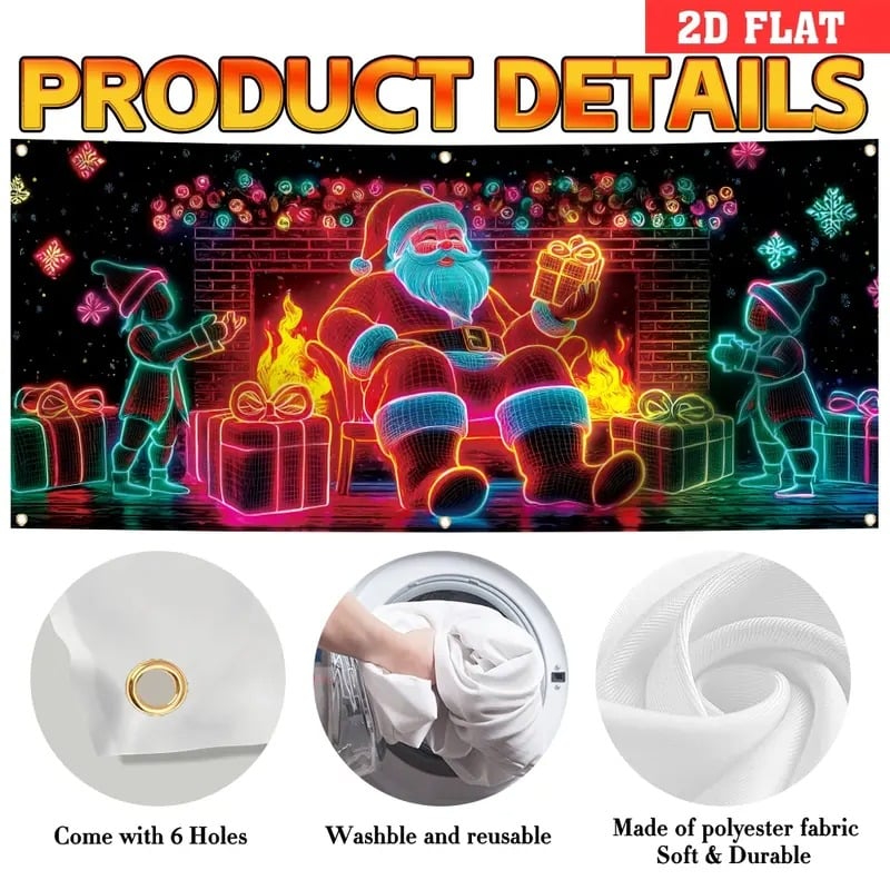 Χριστουγεννιάτικο banner πόρτας γκαράζ με ενεργοποιημένη UV ακτινοβολία που λάμπει στο σκοτάδι με σχέδιο κινουμένων σχεδίων Άγιου Βασίλη και ξωτικού, διακόσμηση εξωτερικού και εσωτερικού χώρου για πάρτι--GR