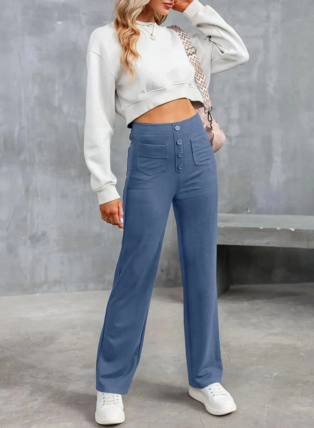 Ψηλόμεσο ελαστικό παντελόνι ελεύθερου χρόνου-GR