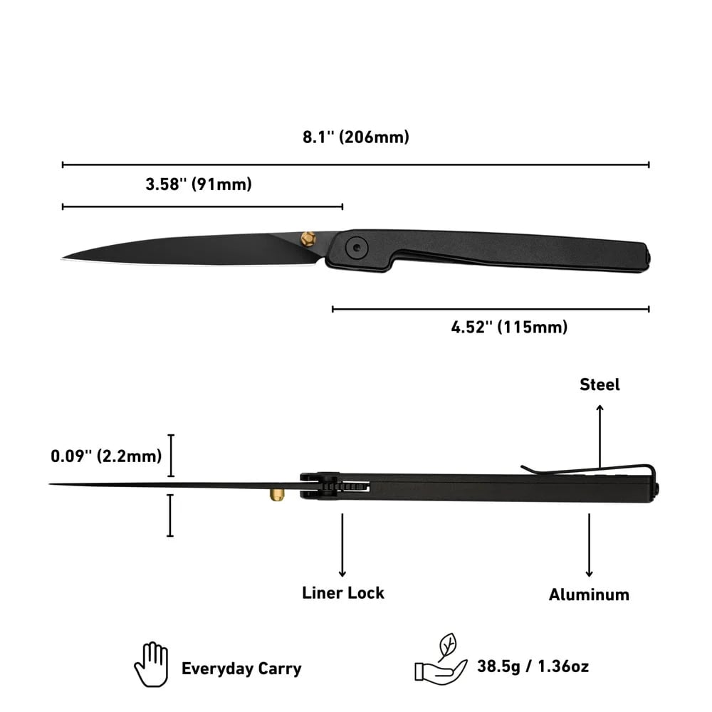🔥Zadnja dnevna razprodaja 50 % POPUSTA🎉Nož Lanky Liner Lock Front Flipper s črnim aluminijastim ročajem-SI
