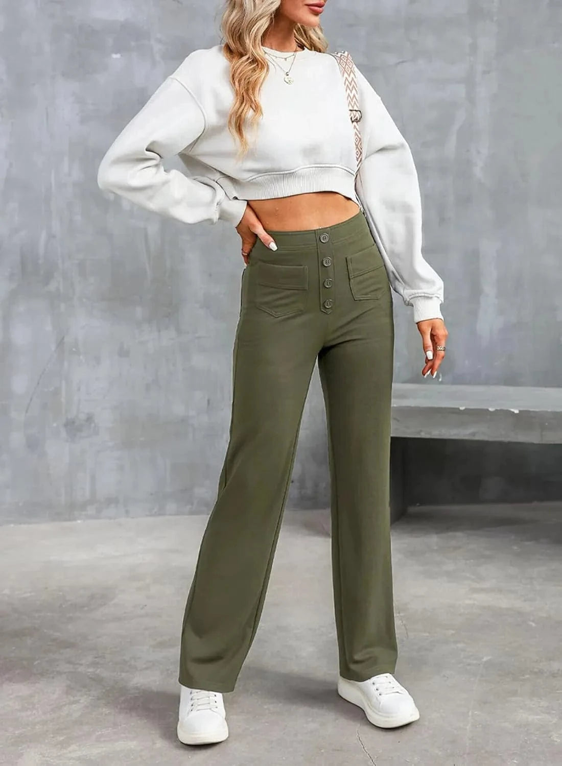 Ψηλόμεσο ελαστικό παντελόνι ελεύθερου χρόνου-GR