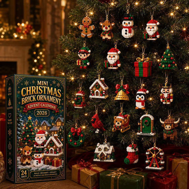 🎄 24 dienu mini Adventes kalendārs ar Ziemassvētku rotājumiem | 24 unikāli, svētku, pašu veidojami dizaini ar piekarināmām cilpām — ideāli piemēroti Ziemassvētku eglīšu, vainagu un svētku rotājumu dekorēšanai 🧱-LV