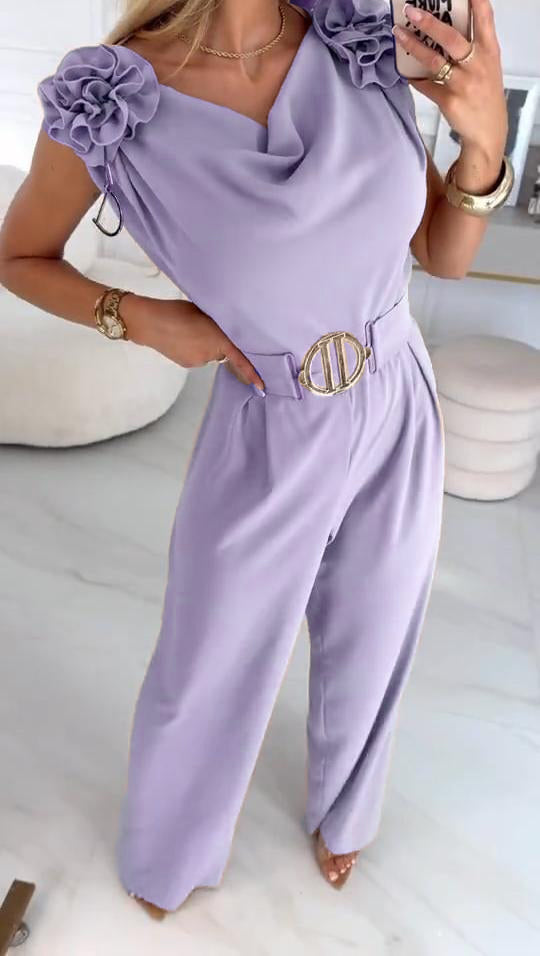 Γυναικεία καλοκαιρινή αμάνικη ολόσωμη φόρμα με τρισδιάστατο φλοράλ σχέδιο και V λαιμόκοψη-GR