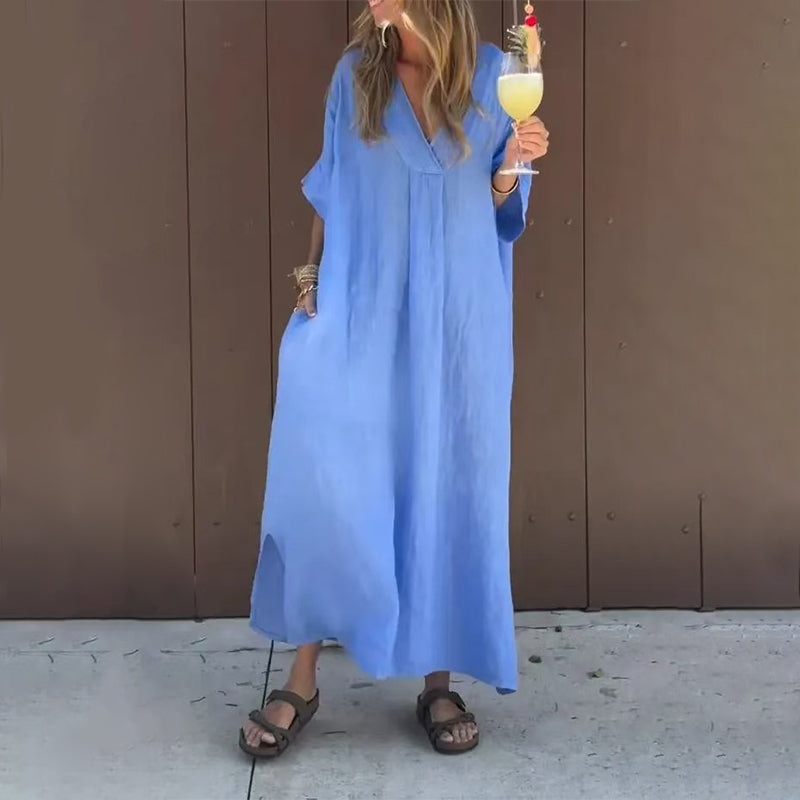 【S-4XL】💖Ležerna, živahna ženska obleka z V izrezom-SI