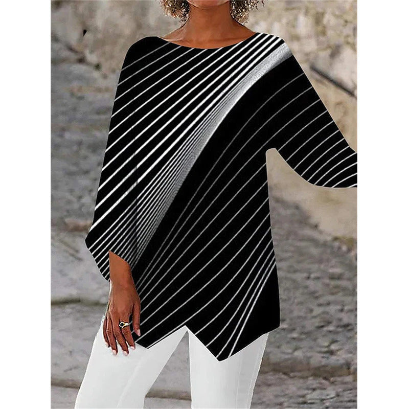 [S-5XL] Nauji 2025 m. spausdinti marškiniai apvalia iškirpte ilgomis rankovėmis-LT