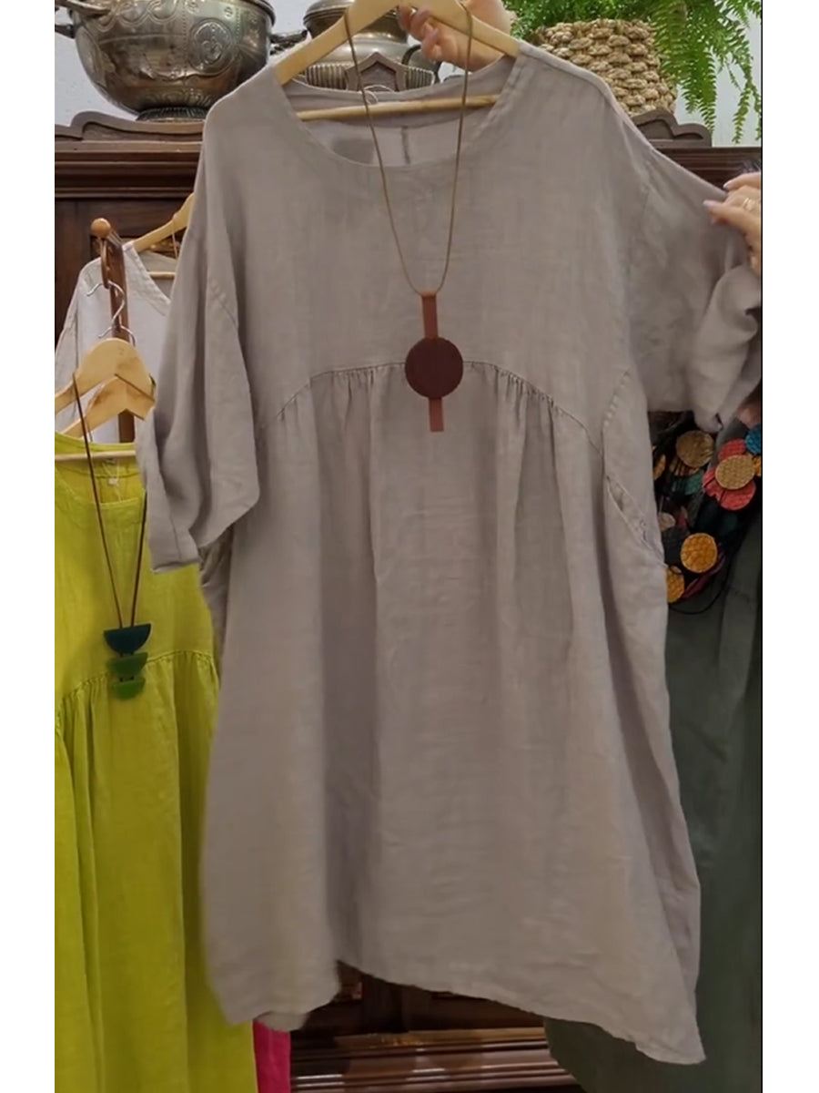 Γυναικείο φόρεμα με τσέπες από βαμβάκι και λινό-GR