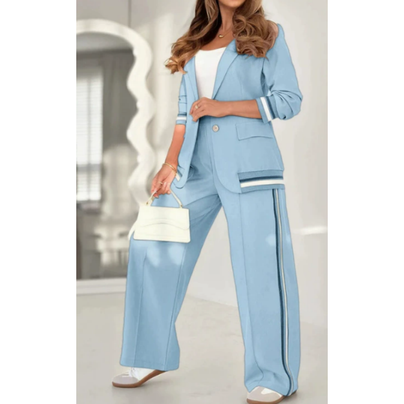 Γυναικείο casual σακάκι και φαρδύ παντελόνι-GR