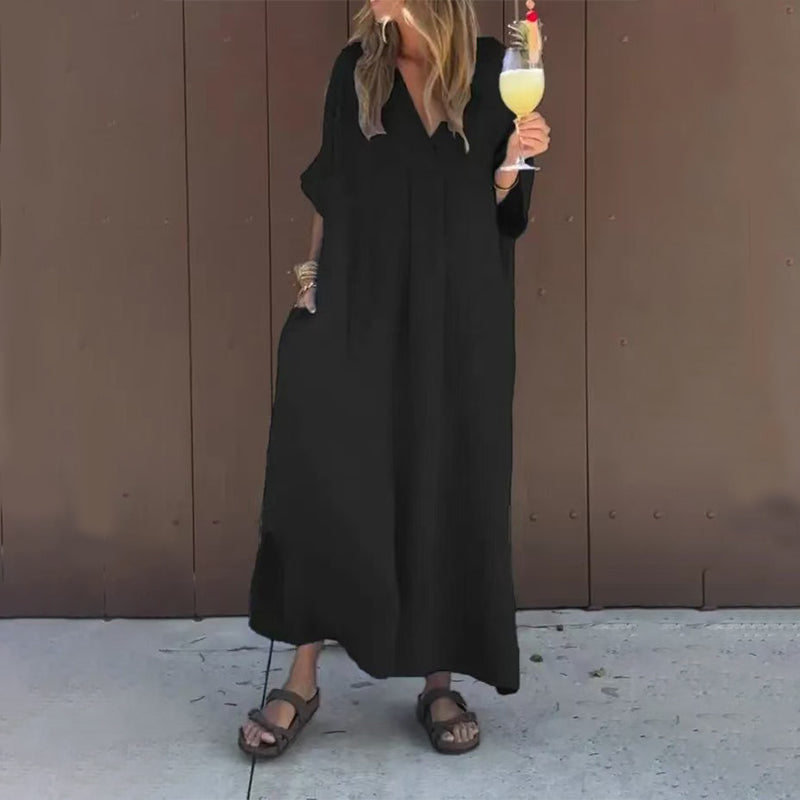 【S-4XL】💖Casual, ζωντανό γυναικείο φόρεμα με λαιμόκοψη V-GR