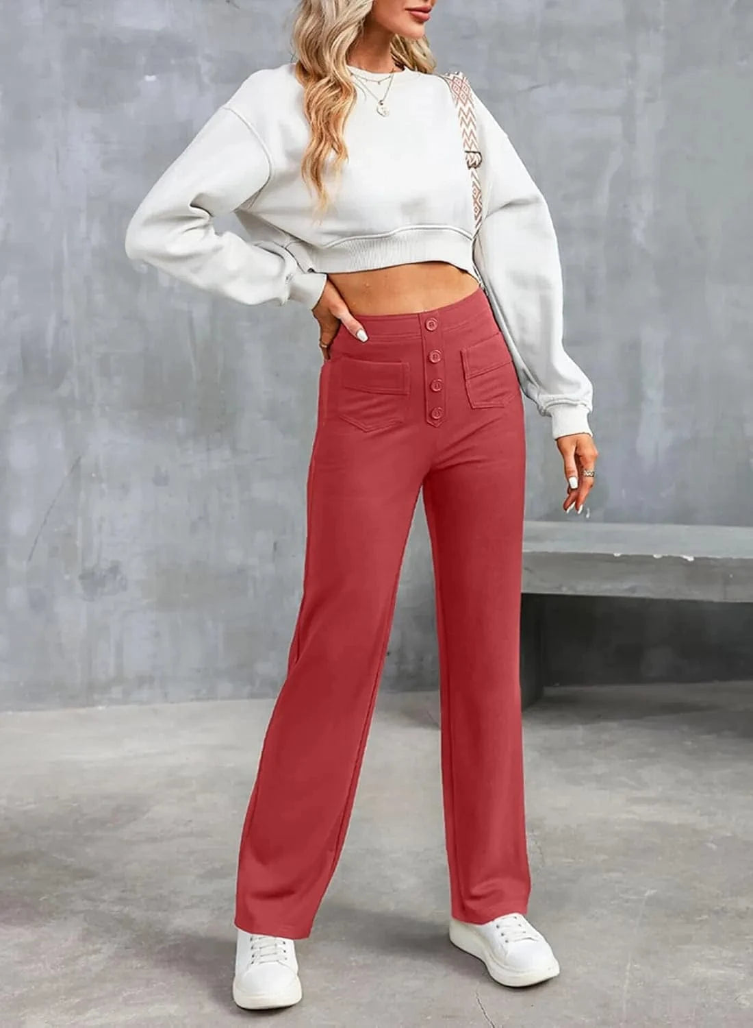 Ψηλόμεσο ελαστικό παντελόνι ελεύθερου χρόνου-GR