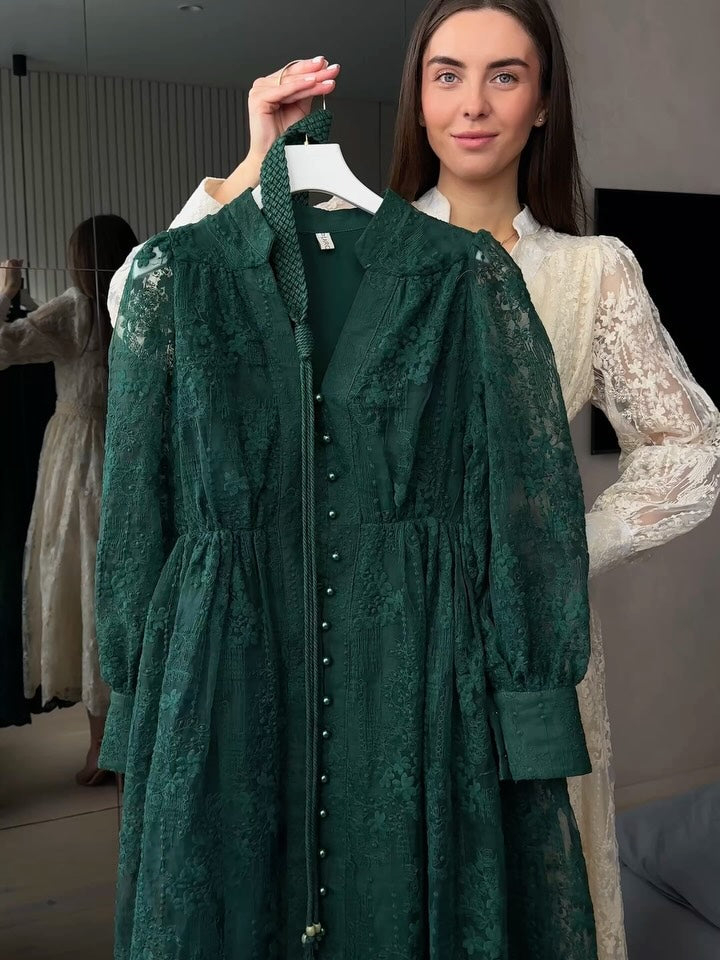 Γυναικείο φόρεμα με V-λαιμόκοψη, πλούσια κεντημένο-GR