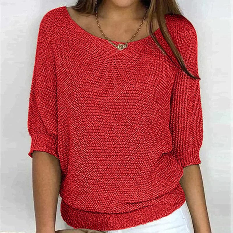 Suéter de color liso con cuello redondo y mangas 3/4.-ES