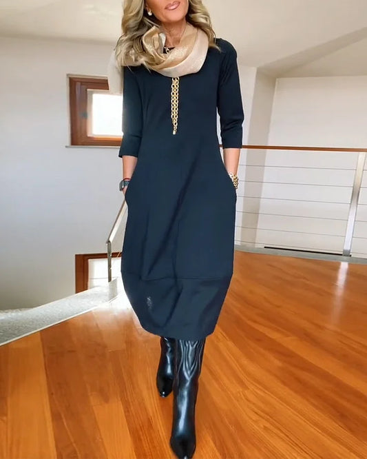 ✨Vestido de manga larga con escote redondo-ES