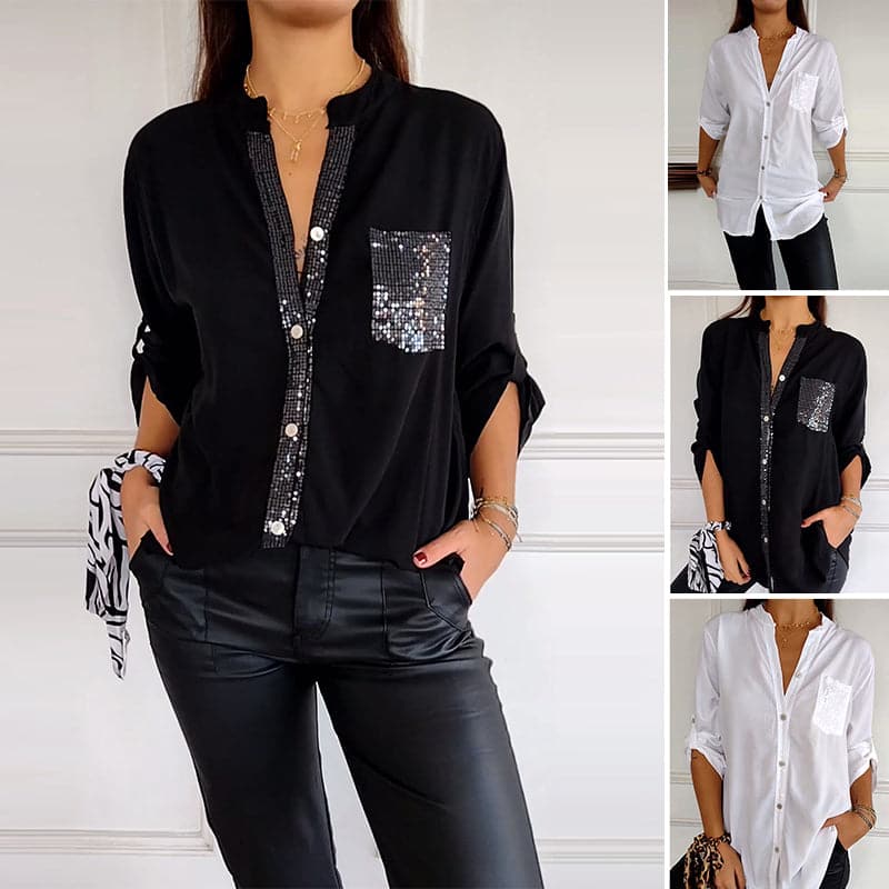 🔥2025 Top casual de patchwork con lentejuelas.-SP