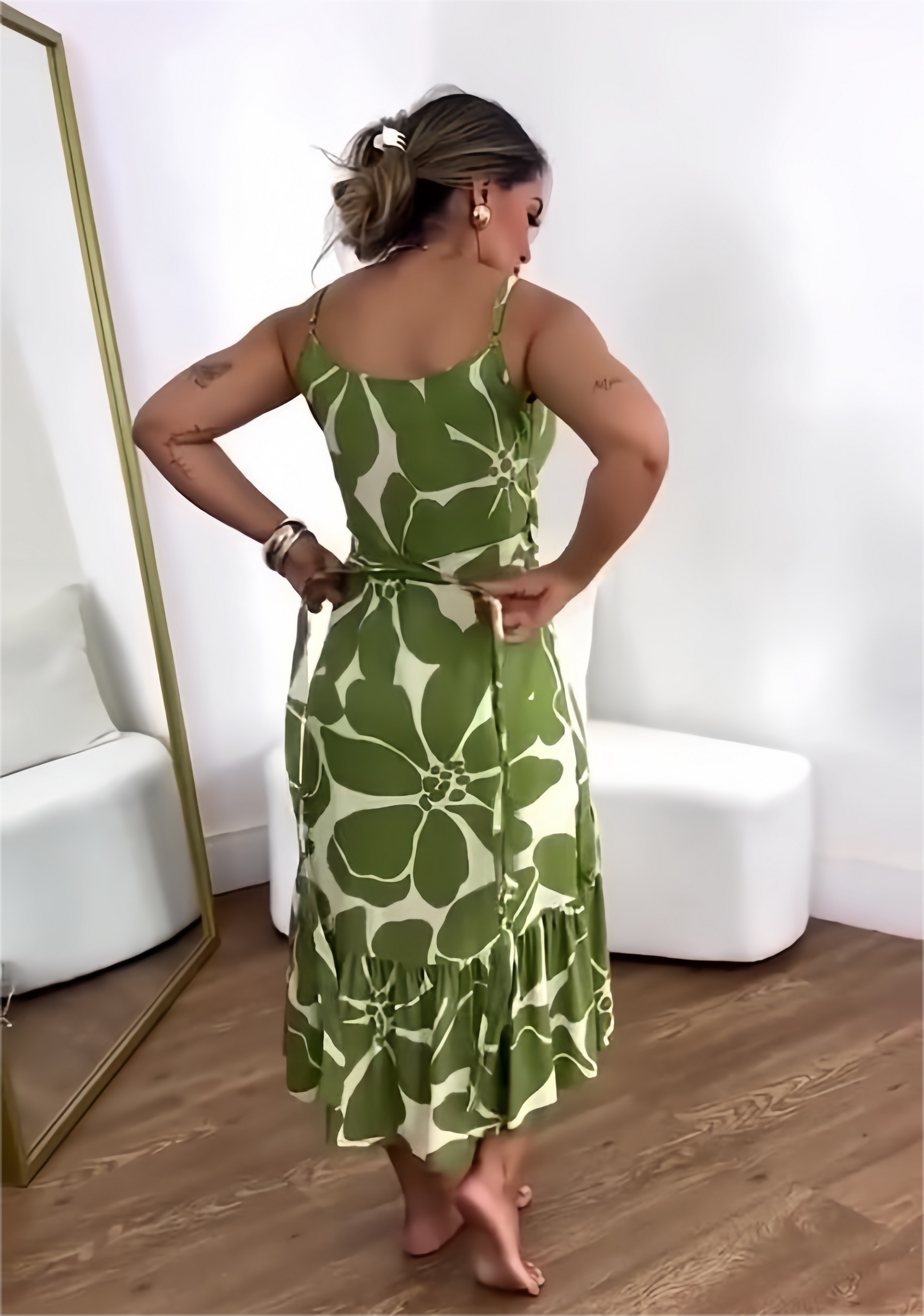 🌼 Ženske obleke za prosti čas s potiskom V-izrez-GR