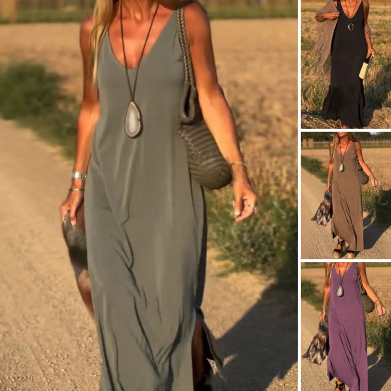 🔥👗Materiška maxi obleka su miela iškirpte-LT