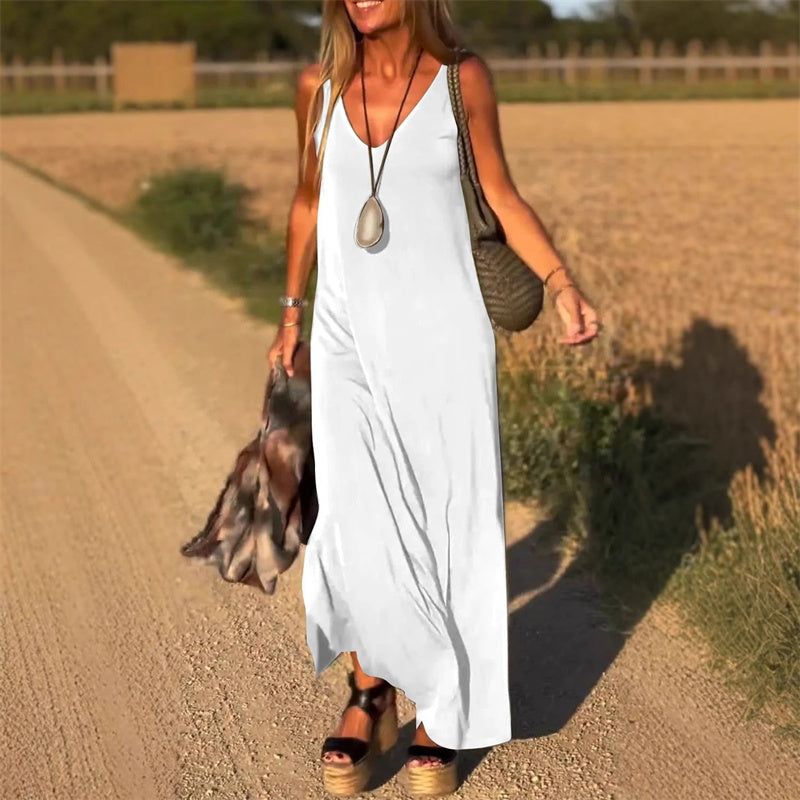🔥👗Materiška maxi obleka su miela iškirpte-LT