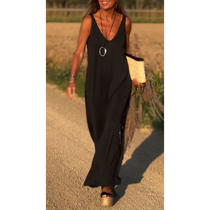 🔥👗Materiška maxi obleka su miela iškirpte-LT