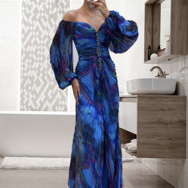 ✨【Slimming Wizard】Γυναικείο φόρεμα χωρίς τιράντες✨ | Ελκυστικός σχεδιασμός χωρίς στράπλες | Πλισέ λεπτομέρειες | Σχισμή με κοψίματα, άνετα μακριά μανίκια-GR