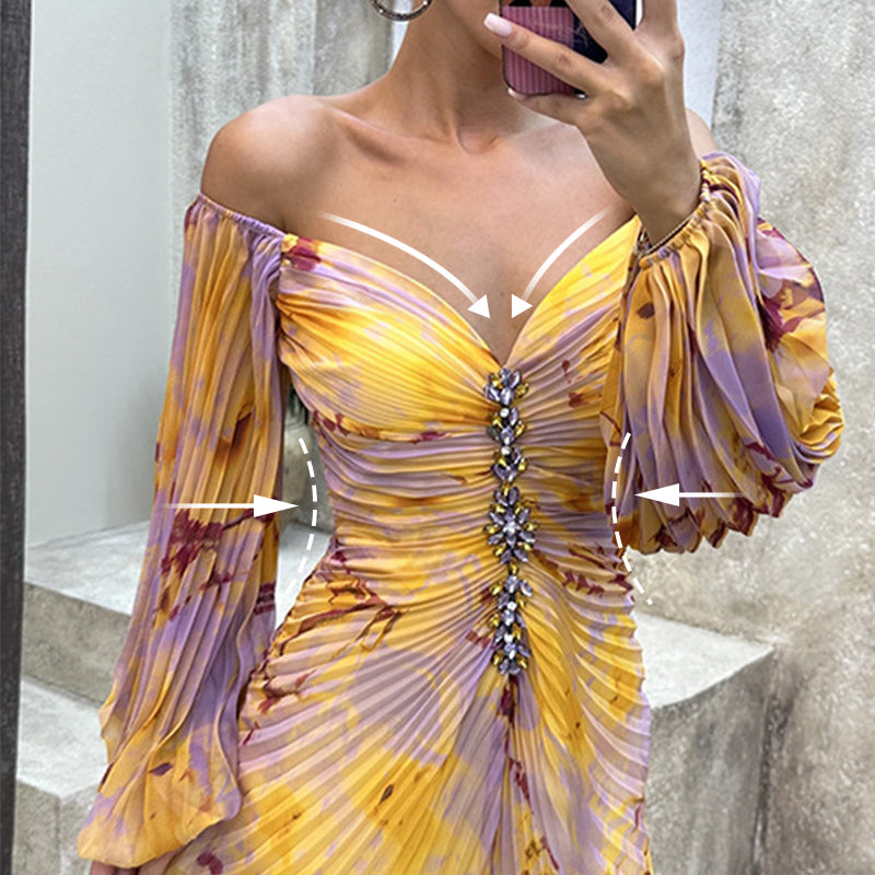 ✨【Slimming Wizard】Γυναικείο φόρεμα χωρίς τιράντες✨ | Ελκυστικός σχεδιασμός χωρίς στράπλες | Πλισέ λεπτομέρειες | Σχισμή με κοψίματα, άνετα μακριά μανίκια-GR