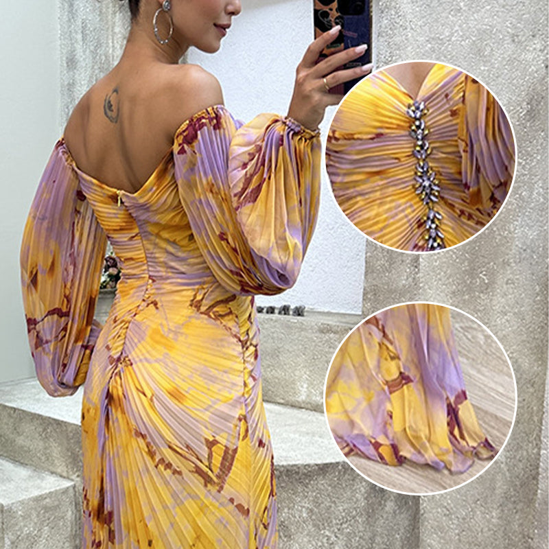 ✨【Slimming Wizard】Γυναικείο φόρεμα χωρίς τιράντες✨ | Ελκυστικός σχεδιασμός χωρίς στράπλες | Πλισέ λεπτομέρειες | Σχισμή με κοψίματα, άνετα μακριά μανίκια-GR