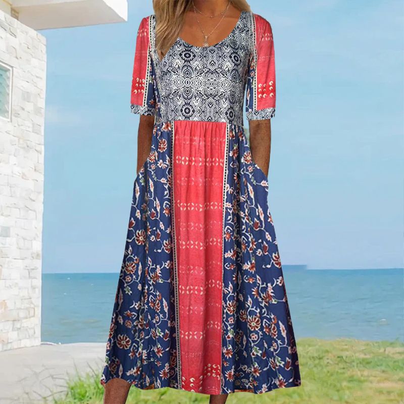 🌸Elegantna ženska obleka v boho vzorcu-LT