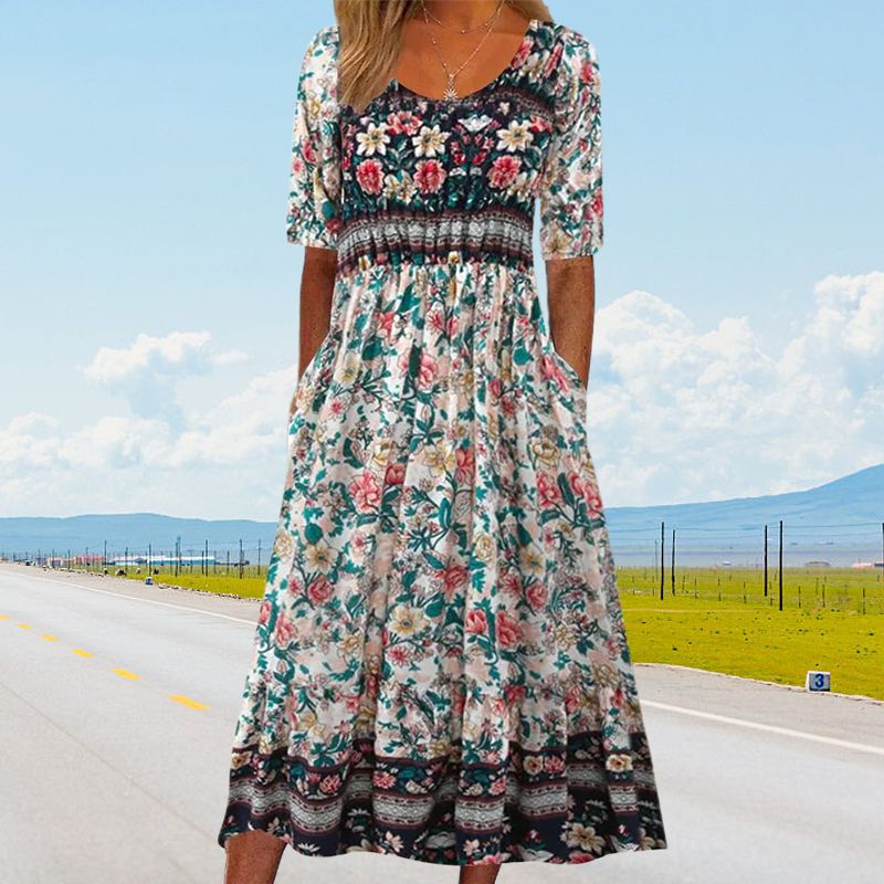 🌸Elegantna ženska obleka v boho vzorcu-LT