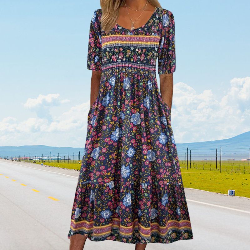 🌸Elegantna ženska obleka v boho vzorcu-LT