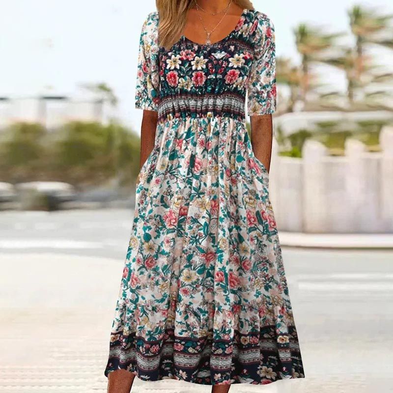 🌸Elegantna ženska obleka v boho vzorcu-LT